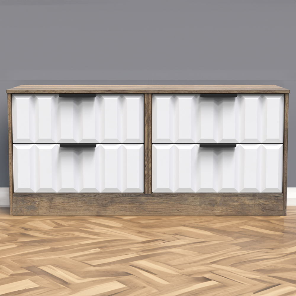 Crowndale New York 4 Drawer White Matt and Vintage Oak Chest of Drawers Ready Assembled Image 1