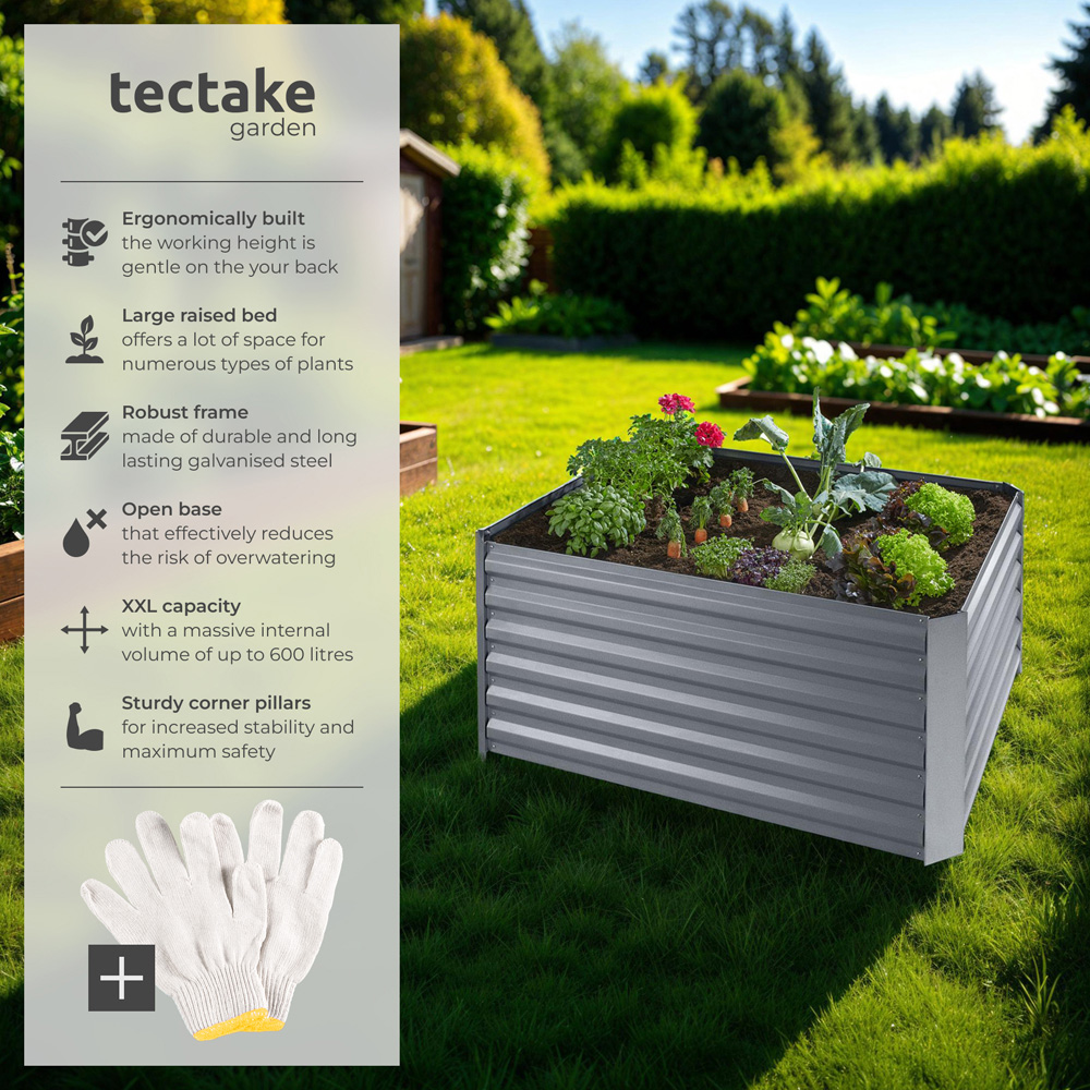 tectake Salvia 90 x 120cm Silver Galvanised Steel Raised Garden Bed Image 8