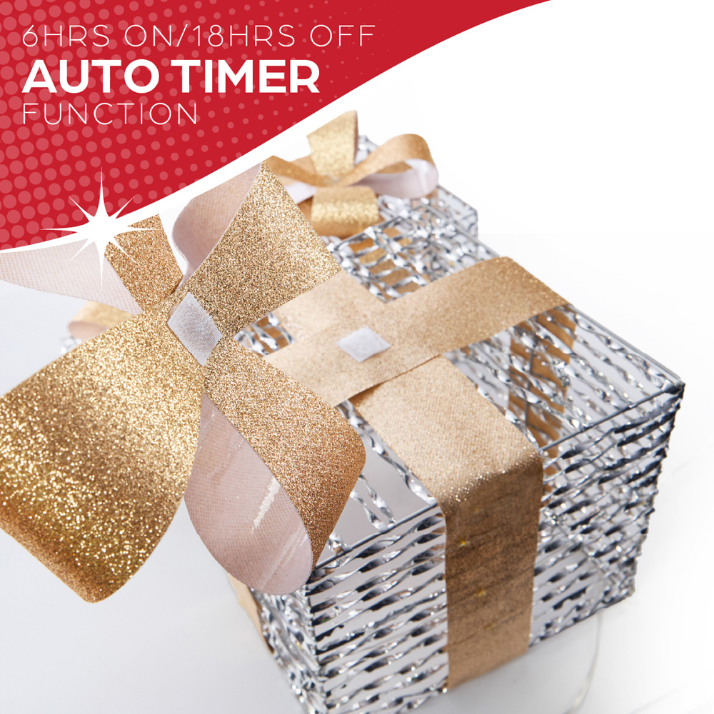 The Christmas Workshop 60 Warm White LED Silver Gift Box Decoration Set of 3 Image 5