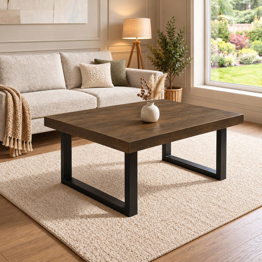 Homebase Jacobean Chunky Handmade Wooden Outdoor Coffee Table 60 x 80cm Image 3