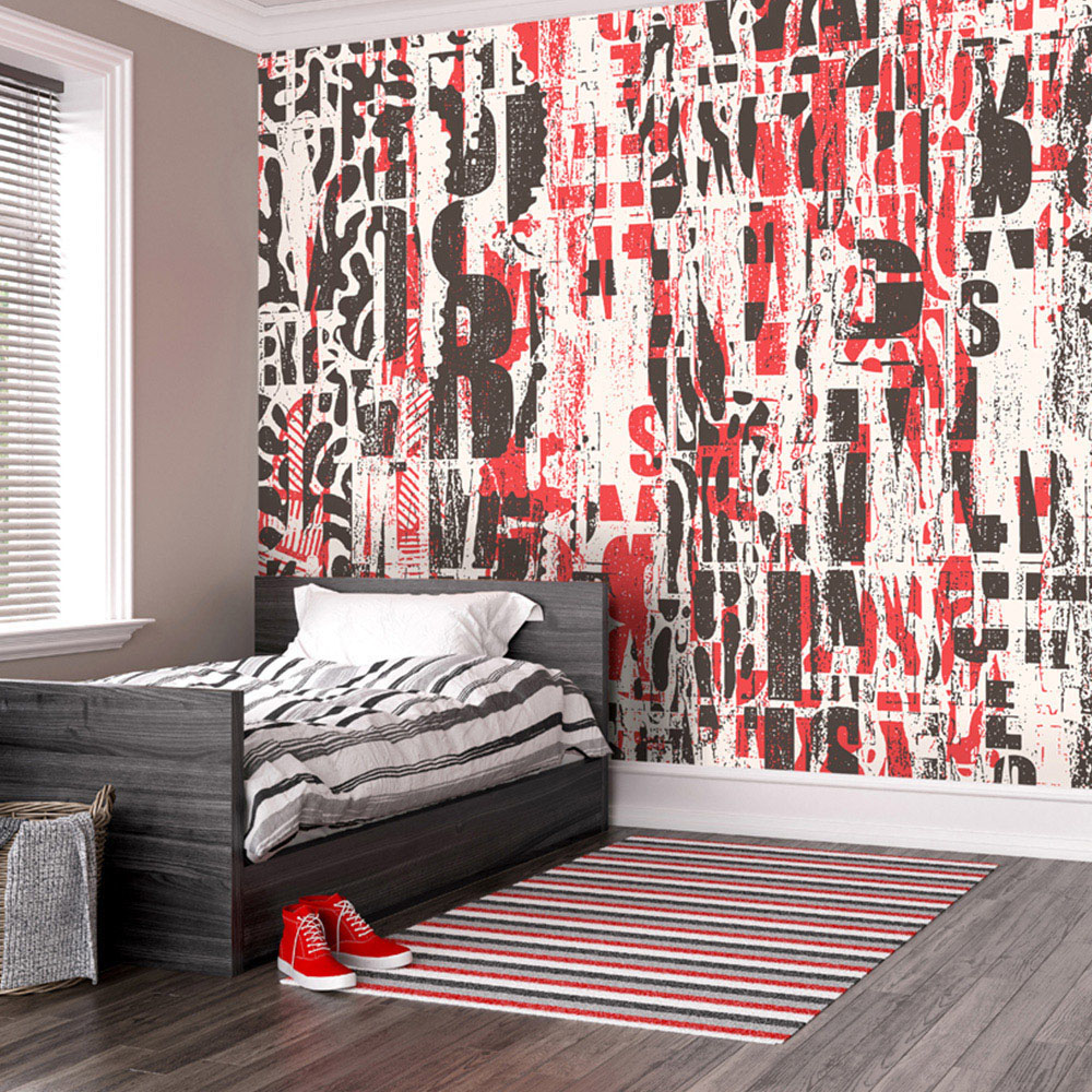Origin Murals Letterpress Graffiti Red Wall Mural Image 1