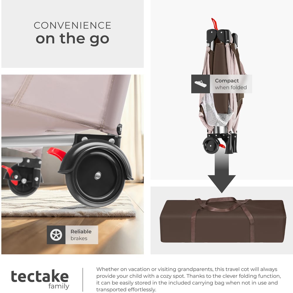 tectake Kids Brown Elephant Travel Cot with Changing Mat Image 4