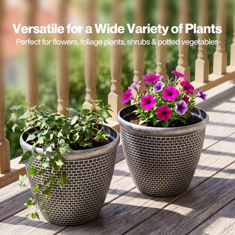 TOQUE Black Antique and Silver Effect Plastic Garden Plant Pot with Drainage Holes 30cm 2 Pack Image 4