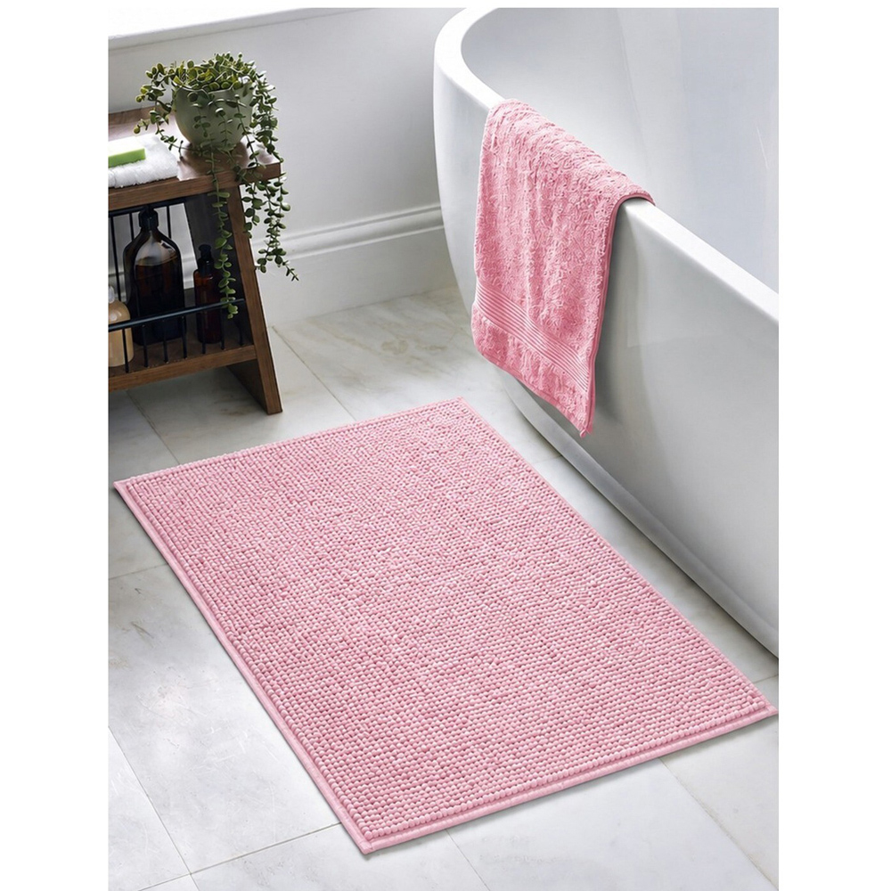 Hand Woven Bobble Bath Mat Soft Pink Image 2