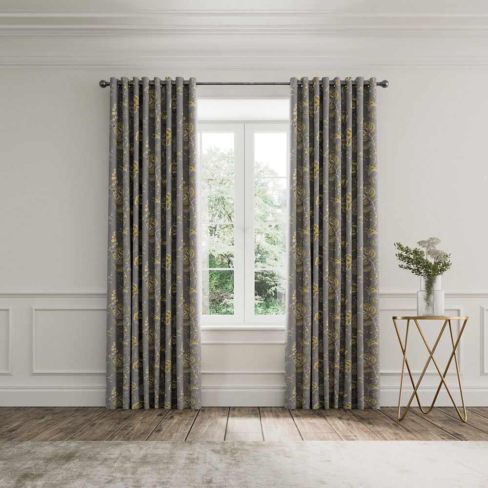 V&A Palampore Trail Grey Lined Blackout Pencil Pleat Curtains 168 x 137cm Image 4