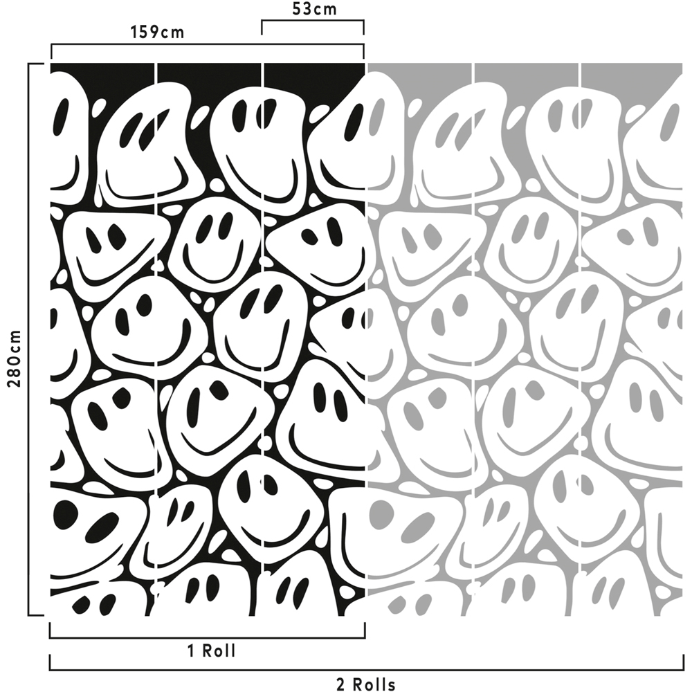 Grandeco Smiley Winky Faces Textured Black and White 3 Panel Wall Mural Image 4