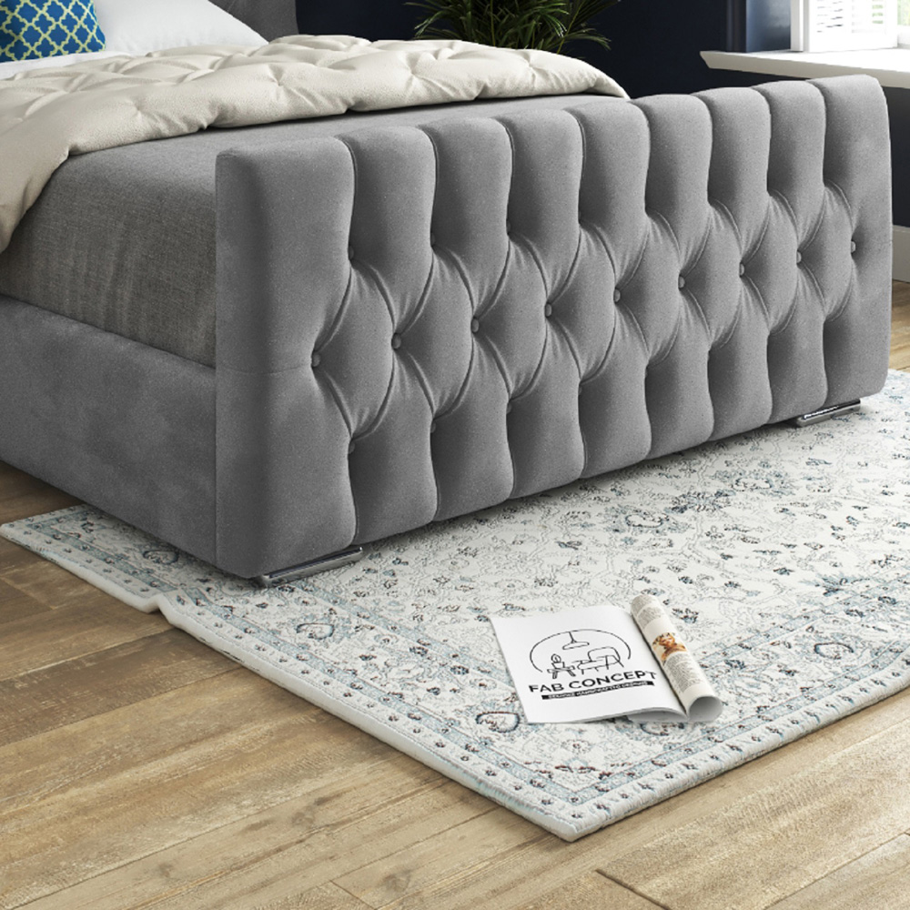 Parma King Size Grey Soft Velvet Upholstered Bed Frame with Curved Winged Headboard Image 4