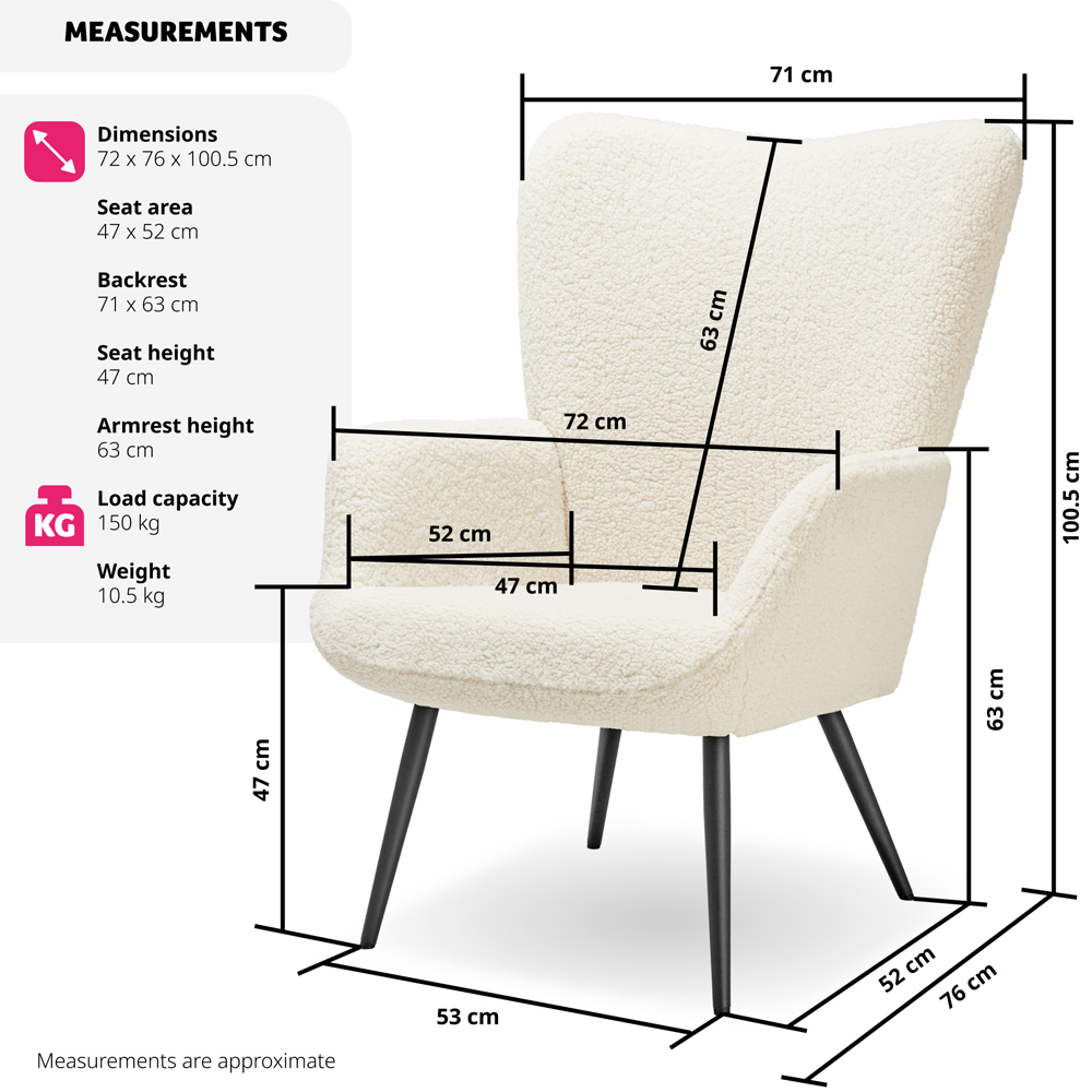 tectake Hygge Cream and Black Boucle Padded Armchair Image 9