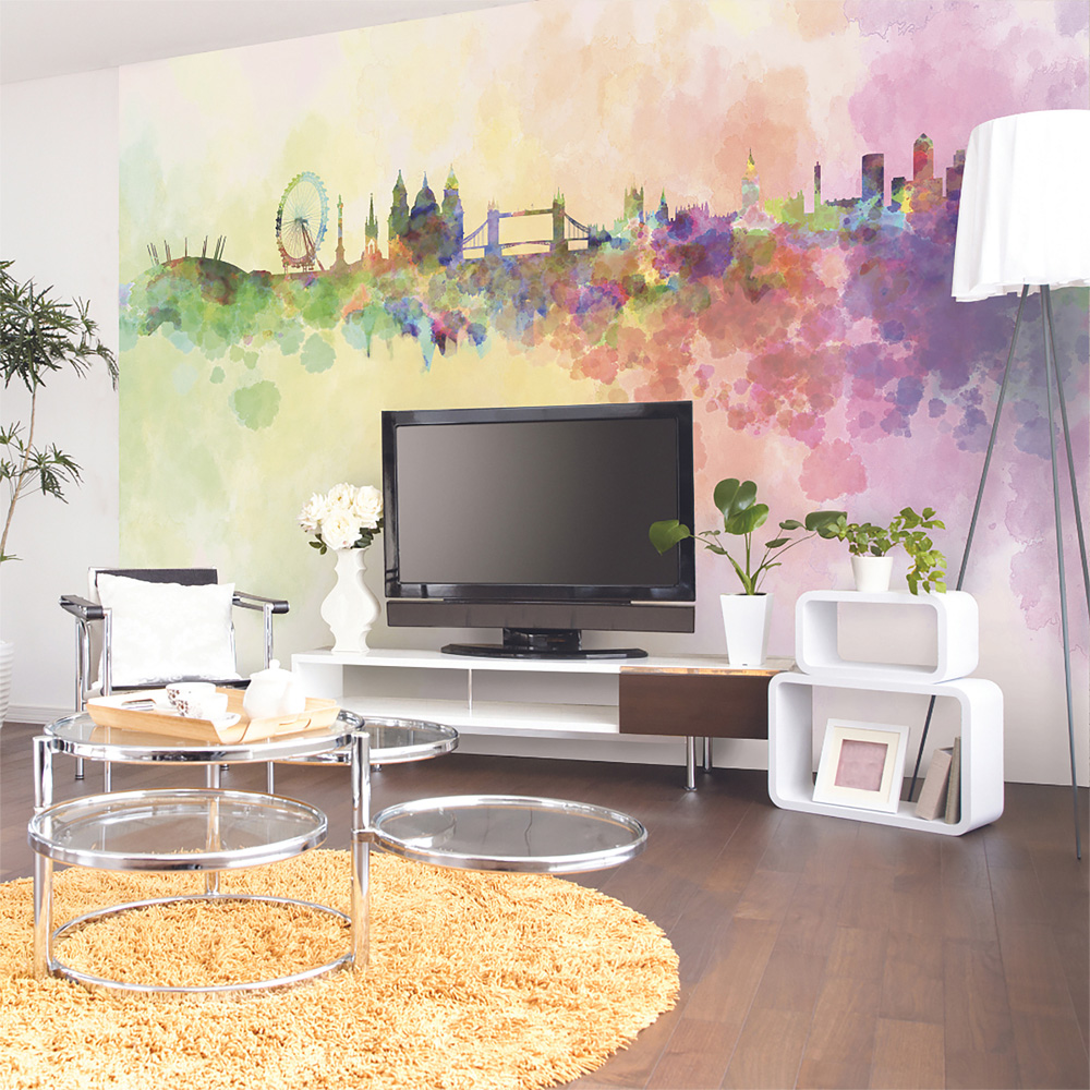 Origin Murals Watercolour London Skyline Multicolour Wall Mural Image 1