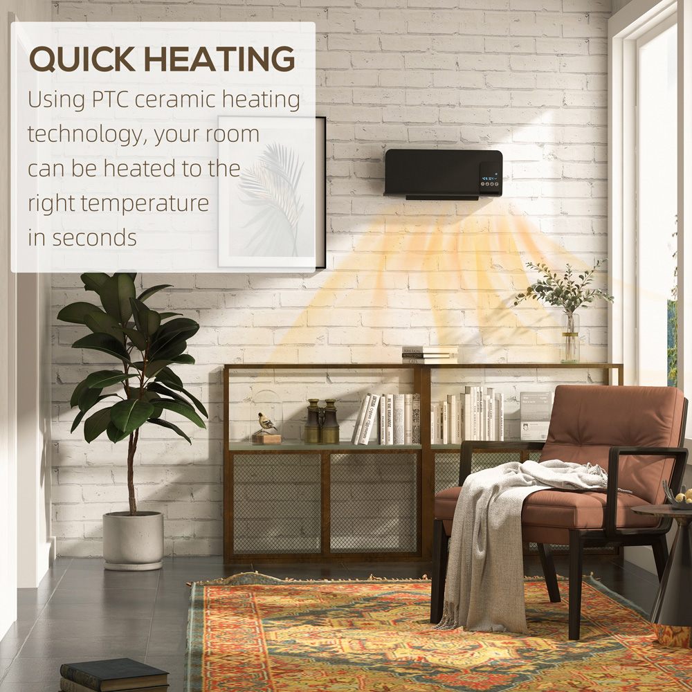 HOMCOM Black Wall Mounted Ceramic Heater 2000W Image 7