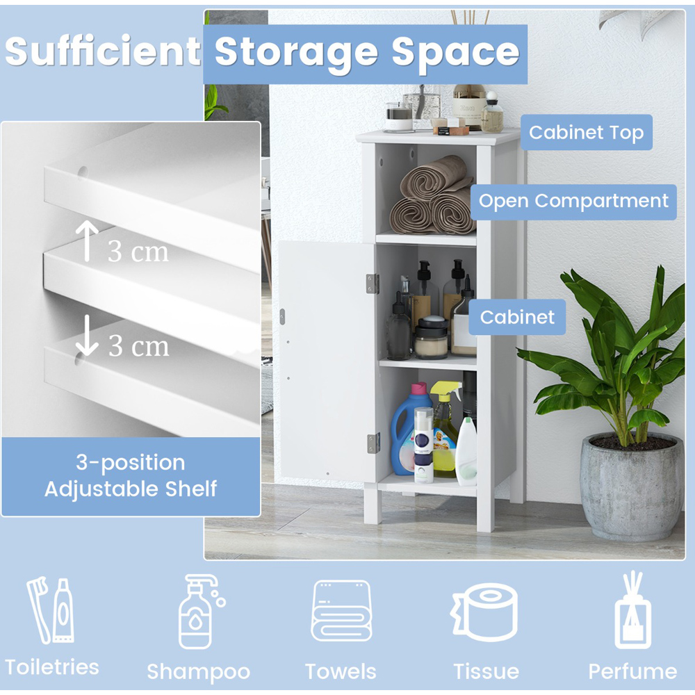 Costway Single Door White Freestanding Bathroom Storage Rack Stand Image 3