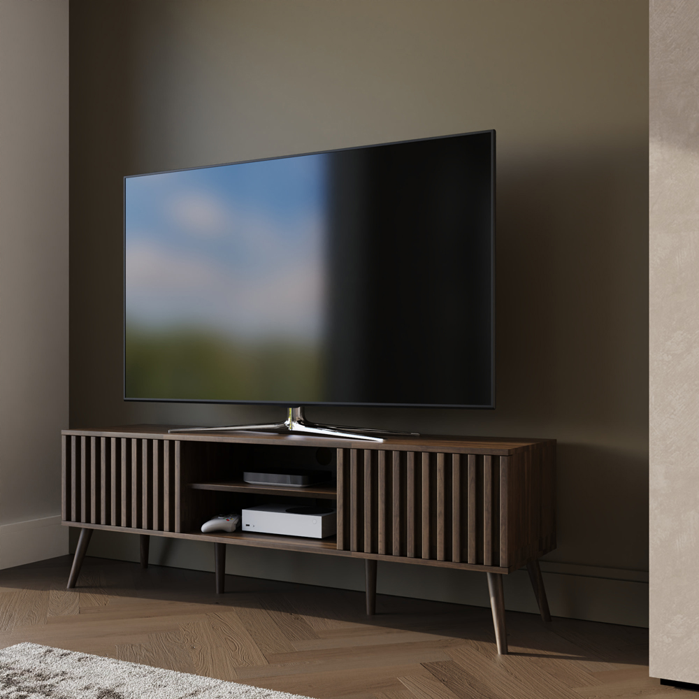 GFW Rowan 2 Door 2 Shelf Walnut Slatted TV Unit Image 8