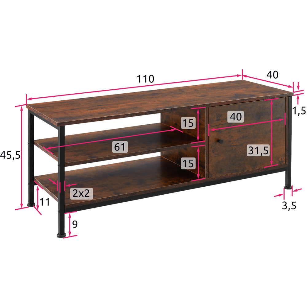 tectake Durban 3 Shelf Dark Wood Rustic TV Stand Image 9