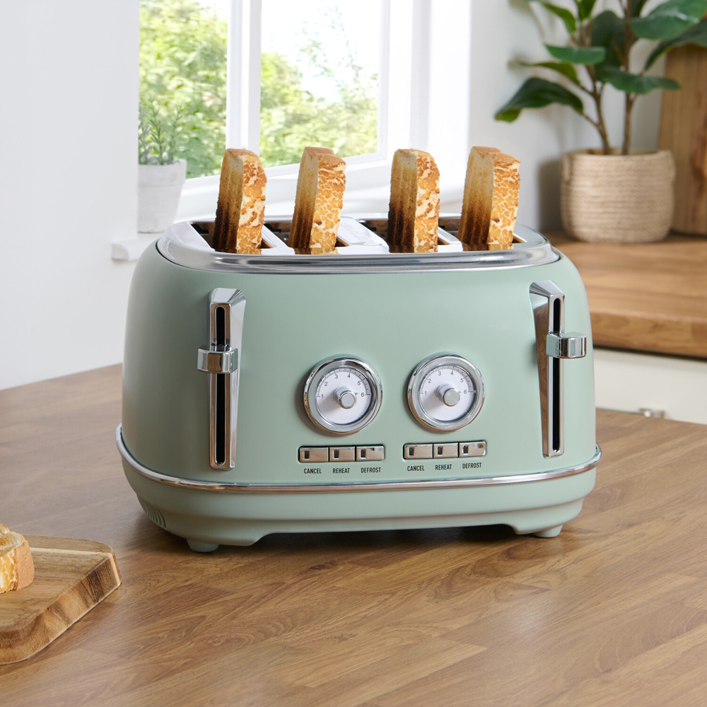 Kitchen Master 4 Slice Retro Toaster Sage Image 2