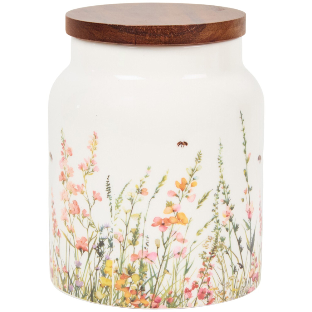 Floral Bees Canister with Acacia Lid and Spoon Image 4