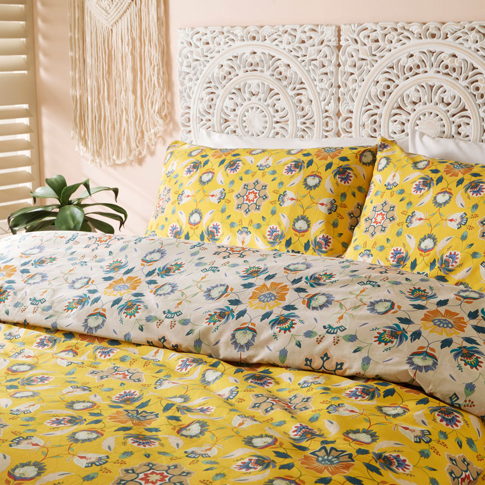 furn. Folk Flora Double Ochre Duvet Set Image 4