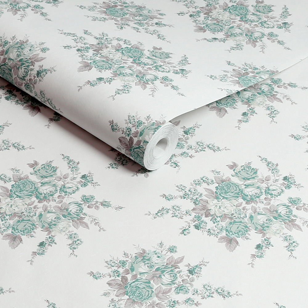 Shabby Chic by Rachel Ashwell® Teal Rose Blossom Wallpaper Image 2