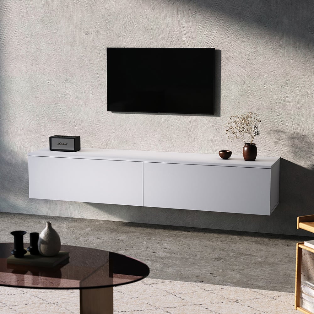 Living and Home White 2 Flip Down Drawer Wall Mounted TV Stand Image 7