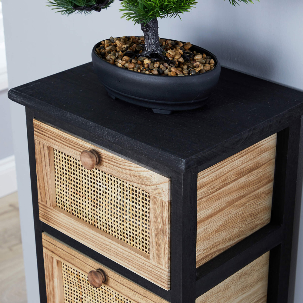 Home Source Mosina 5 Drawer Black and Rattan Solid Wooden Storage Unit Image 3