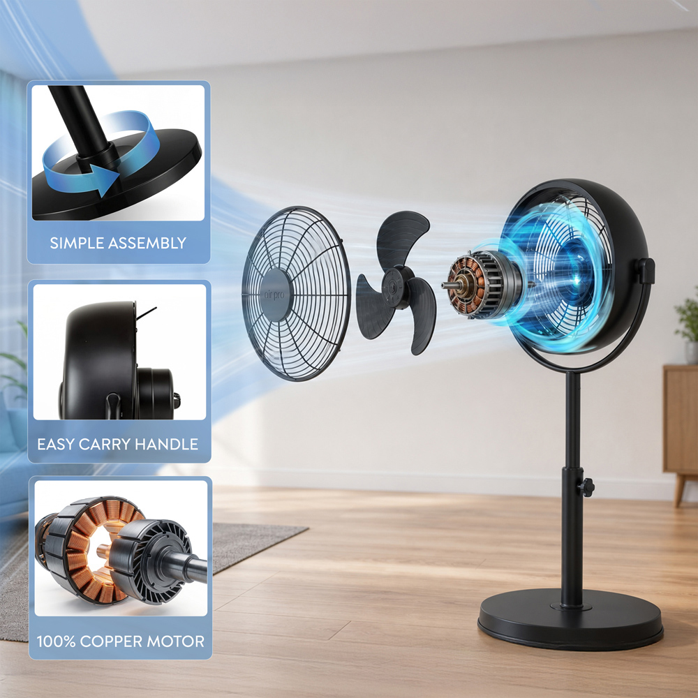 Air Pro Black Height Adjustable Oscillating Pedestal Standing Fan with Remote 8 inch Image 4