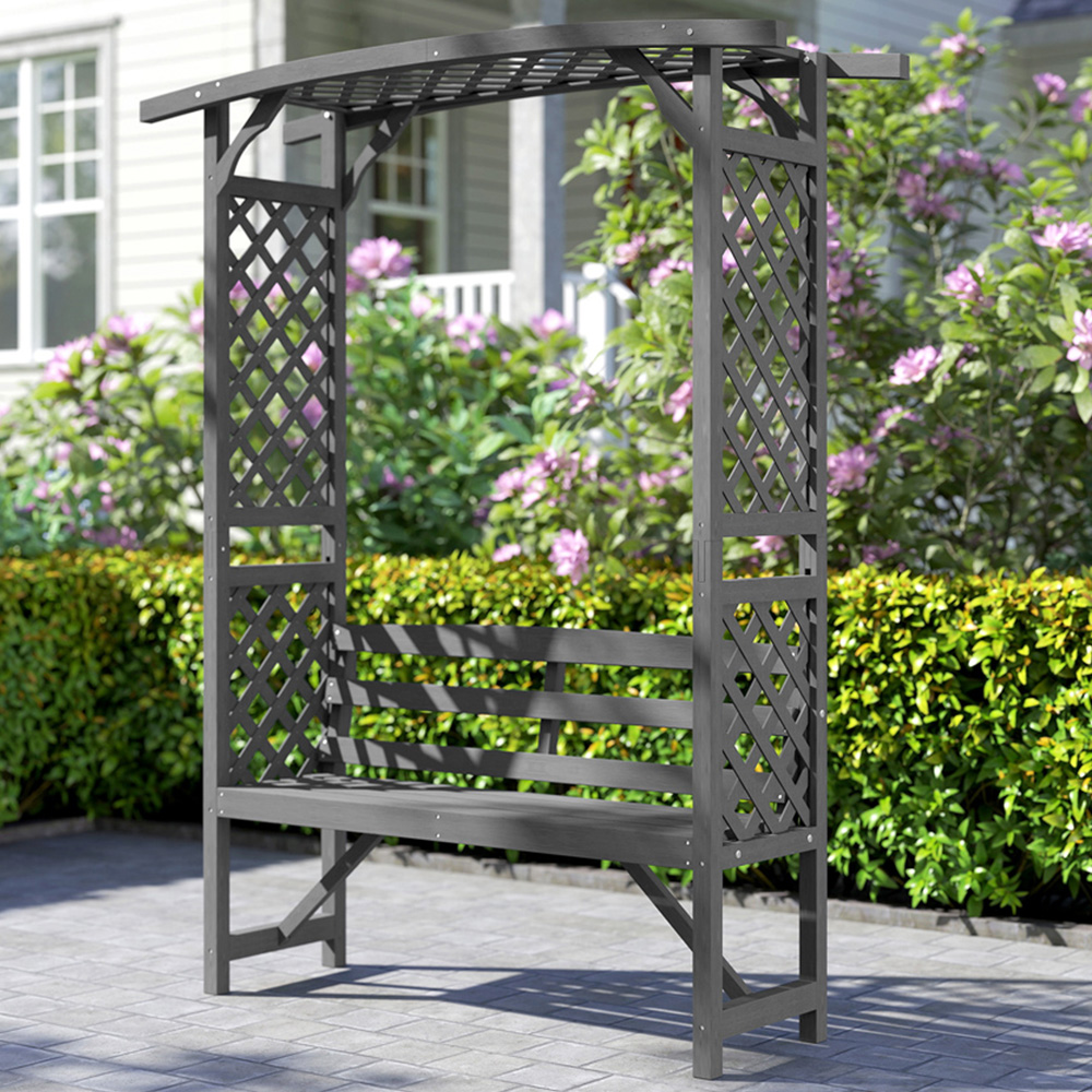Outsunny Grey Wooden Garden Arbour with Seat Image 1