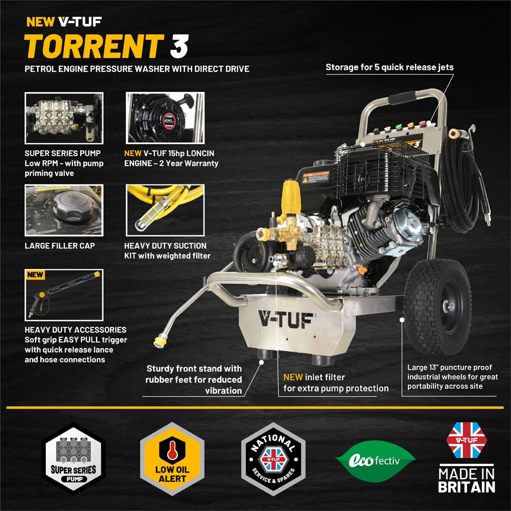 V-TUF TORRENT3 15HP Industrial Petrol Pressure Washer 275Bar Image 6