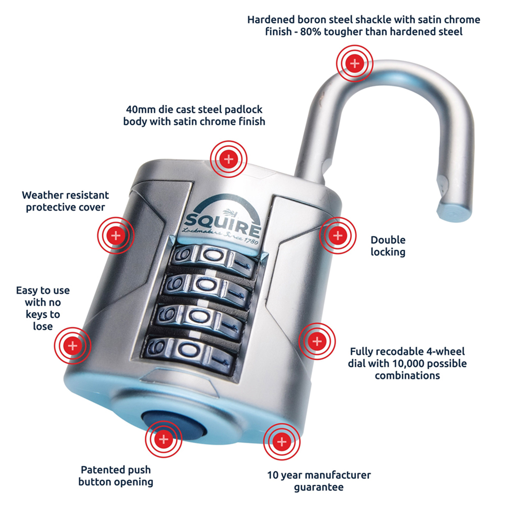 Squire 40mm 4 Wheel Combination Boron Shackle Padlock Image 5