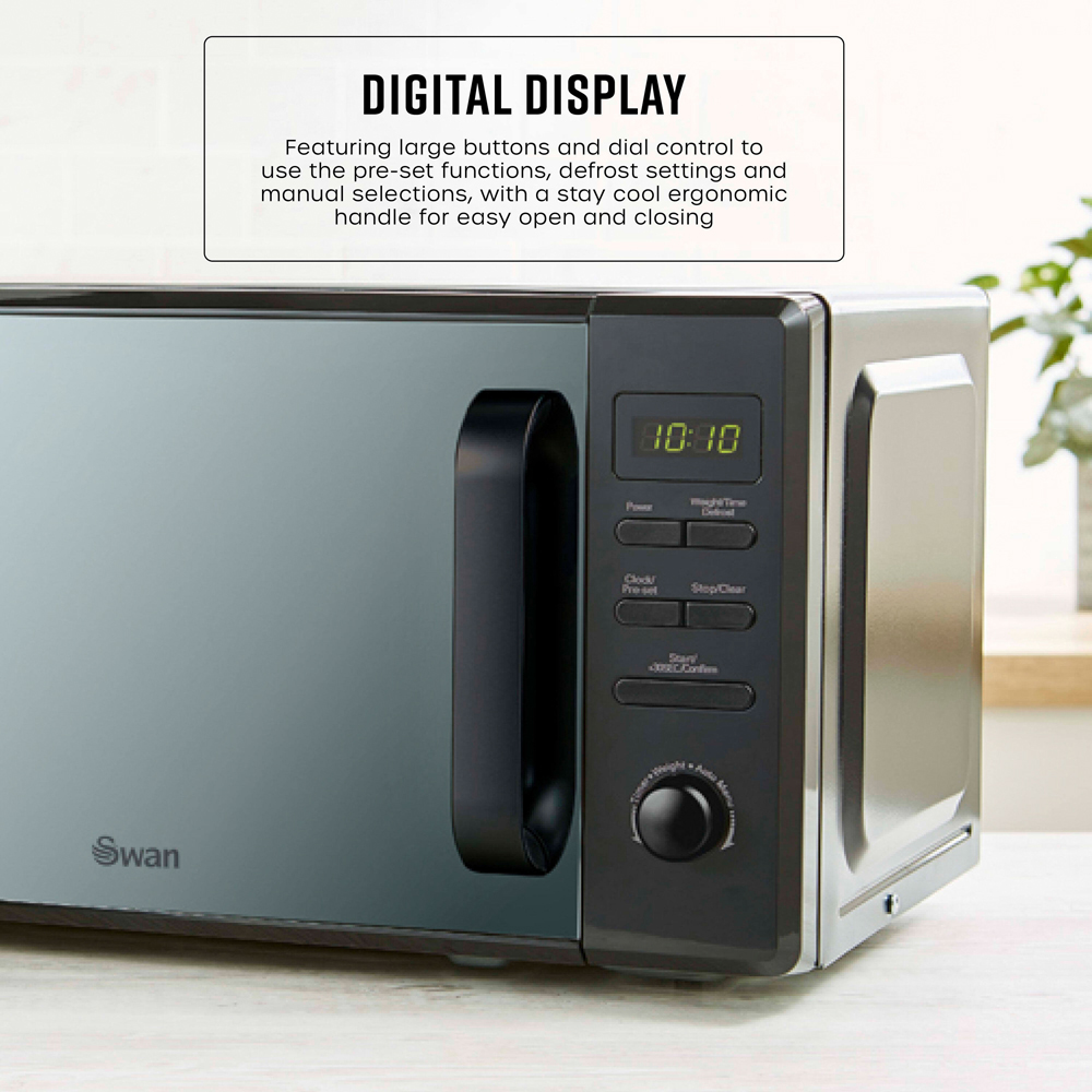 Swan SM4421BLK 20L Black Digital Microwave with 5 Power Levels and Defrost Function 800W Image 6