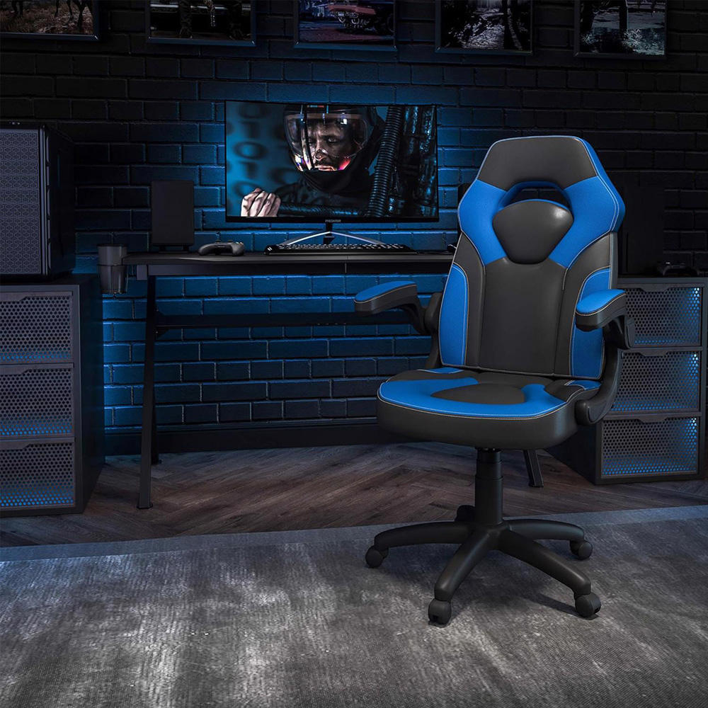 FWStyle X10 Black and Blue Faux Leather Racer Style Gaming Chair Image 4