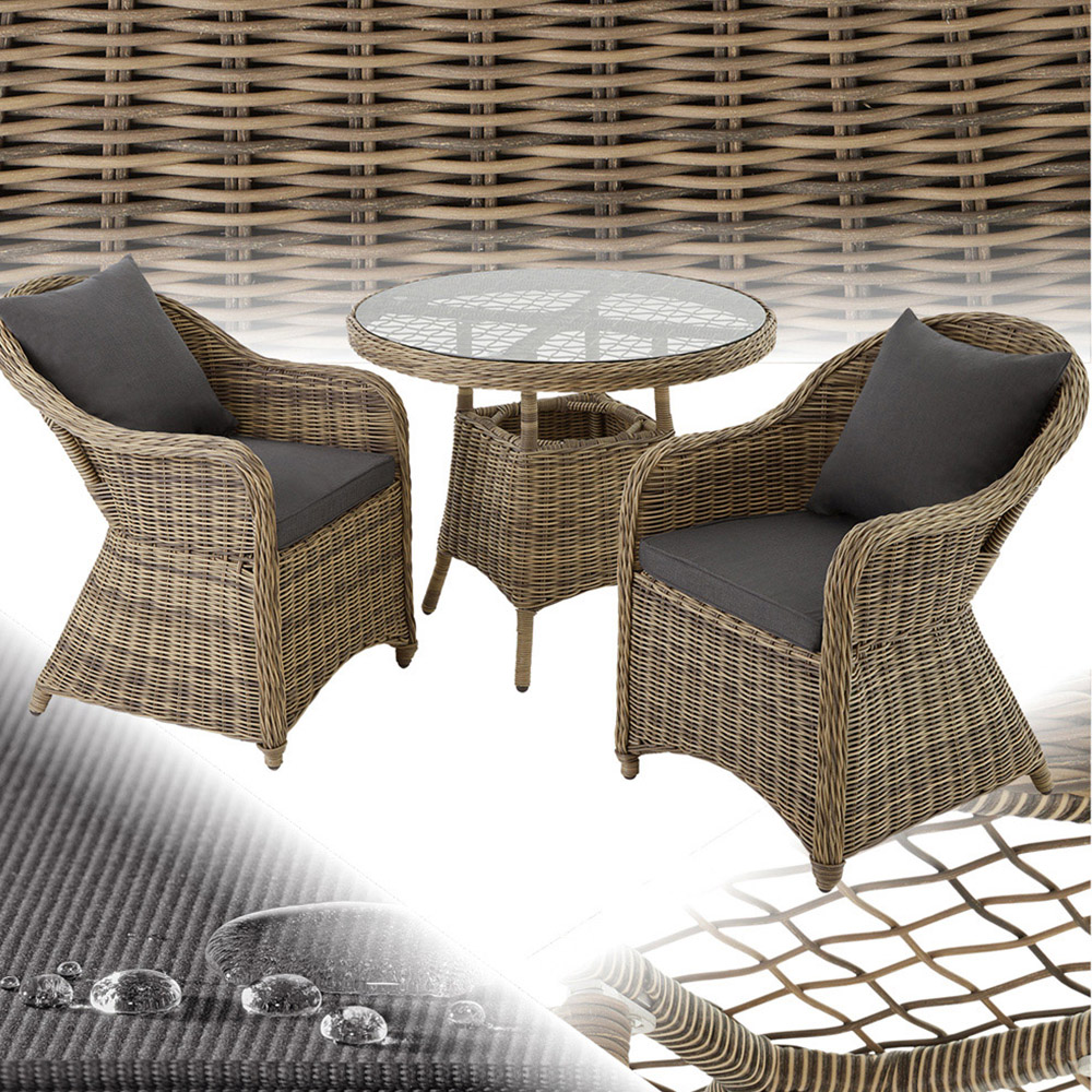 tectake Zurich 2 Seater Poly Rattan Garden Bar Dining Table Nature Image 2