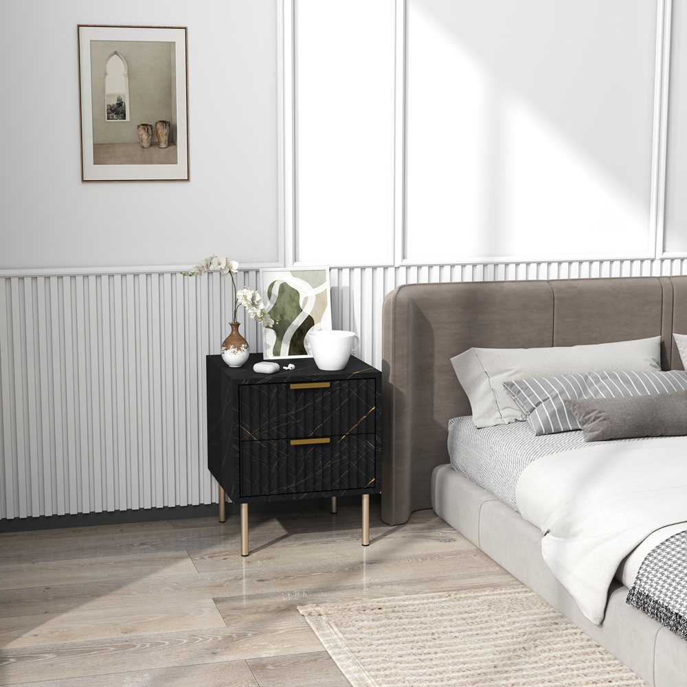 Portland 2 Drawer Black Bedside Table Image 4