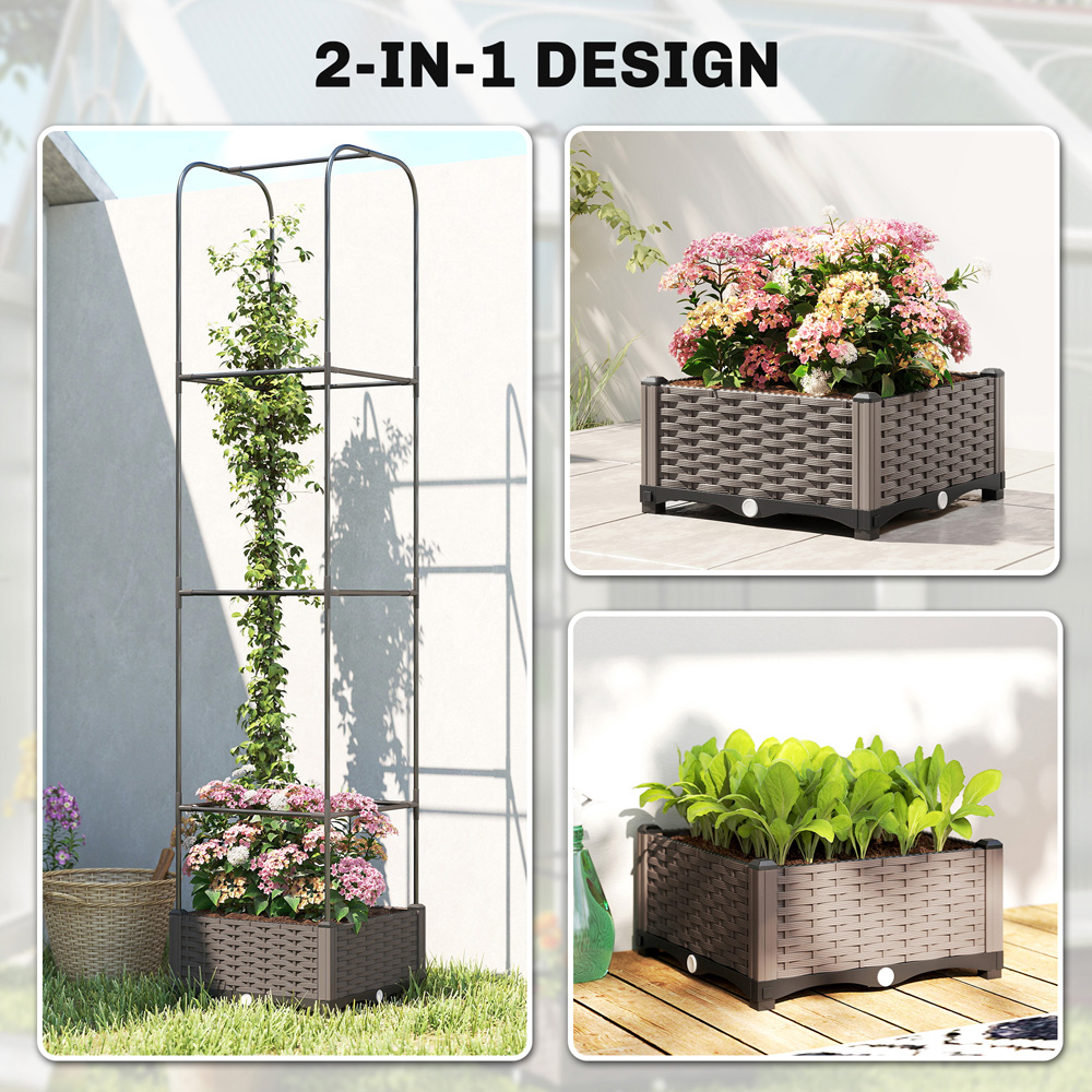 Outsunny Black Raised Garden Bed with Trellis and Drainage Holes 179 x 40 x 40 Image 8