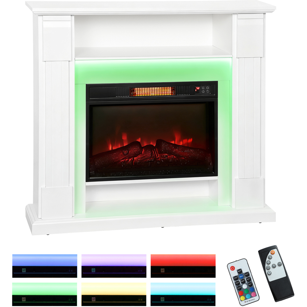 HOMCOM RGB LED Inset White Electric Fireplace 1800W Image 3