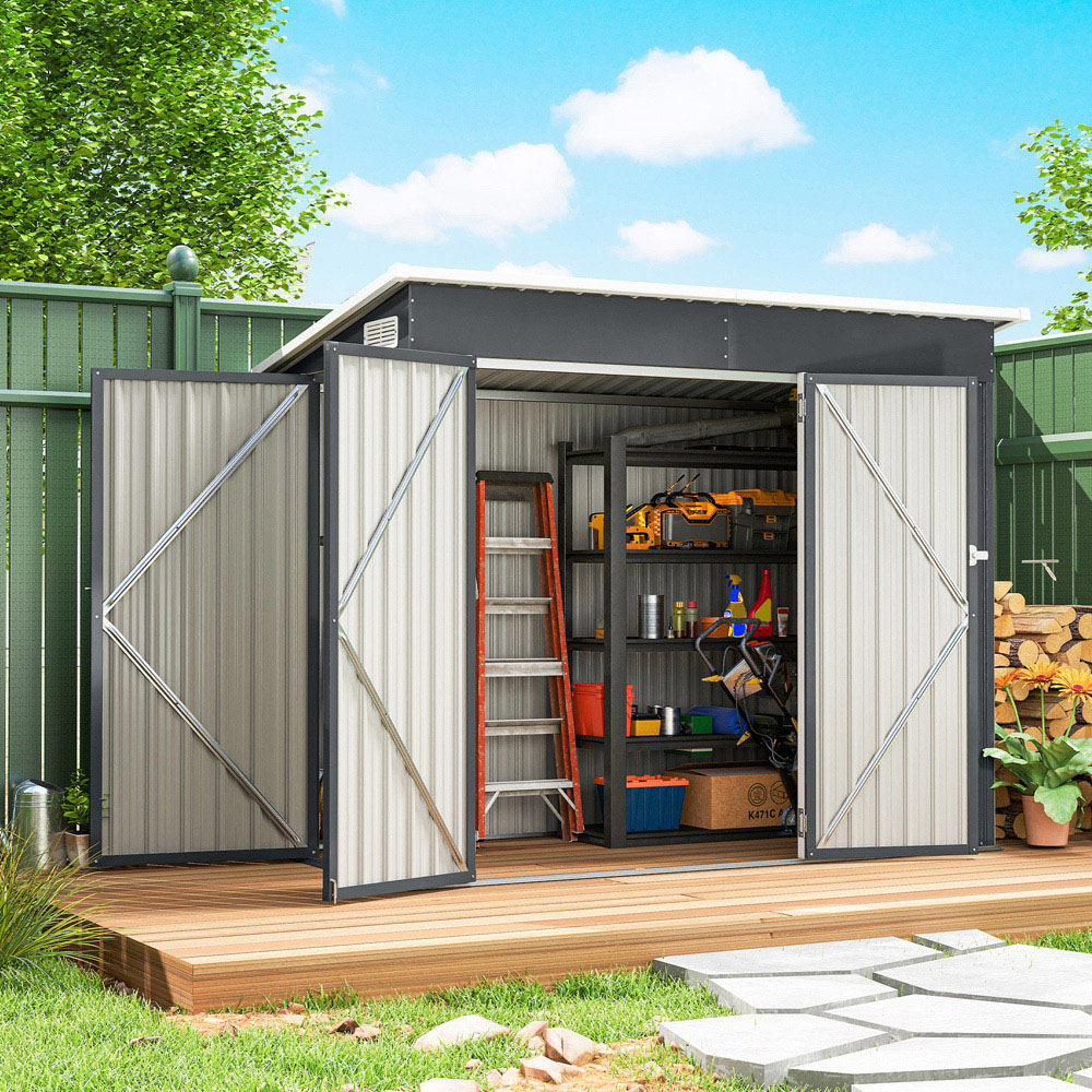 Outsunny 7.5 x 4ft Dark Grey Galvanised Steel Garden Storage Shed Image 2