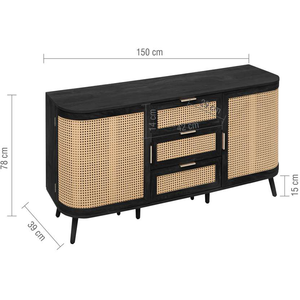 Birlea Noah 2 Door 3 Drawer Black Rattan Sideboard Image 9