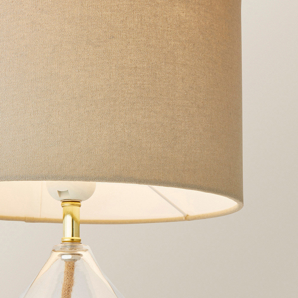 ValueLights Eloise Natural Linen Drum Shade Clear Glass Teardrop LED Table Lamp Image 3