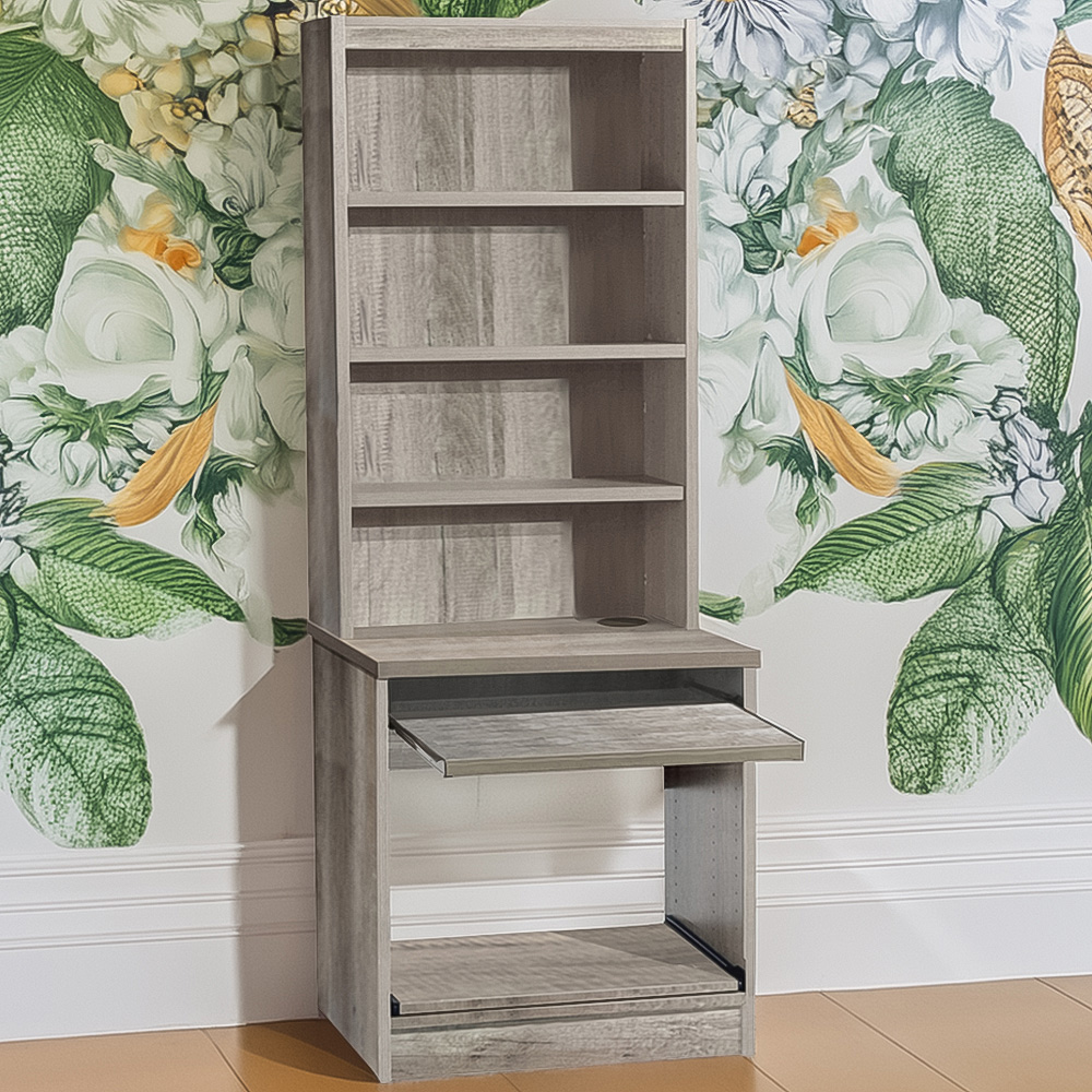 R White Cabinets 4 Shelf Printer Desk Stand with Hutch Grey Image 1