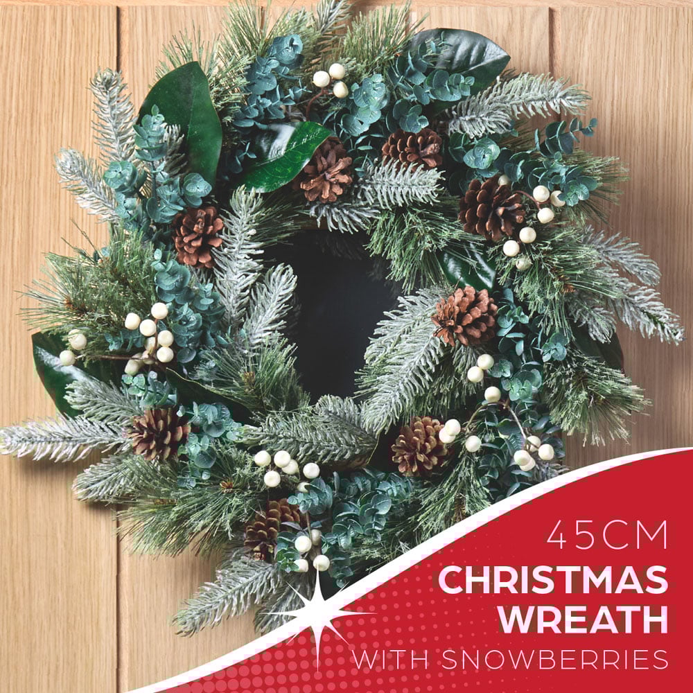 The Christmas Workshop Realistic Artificial Wreath with Snowberries and Pinecones 45cm Image 4