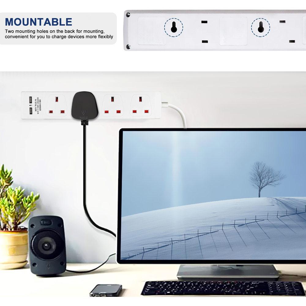 ExtraStar 13A 5m 4 Socket White Unswitched Extension Lead with 2 USB Port Image 2
