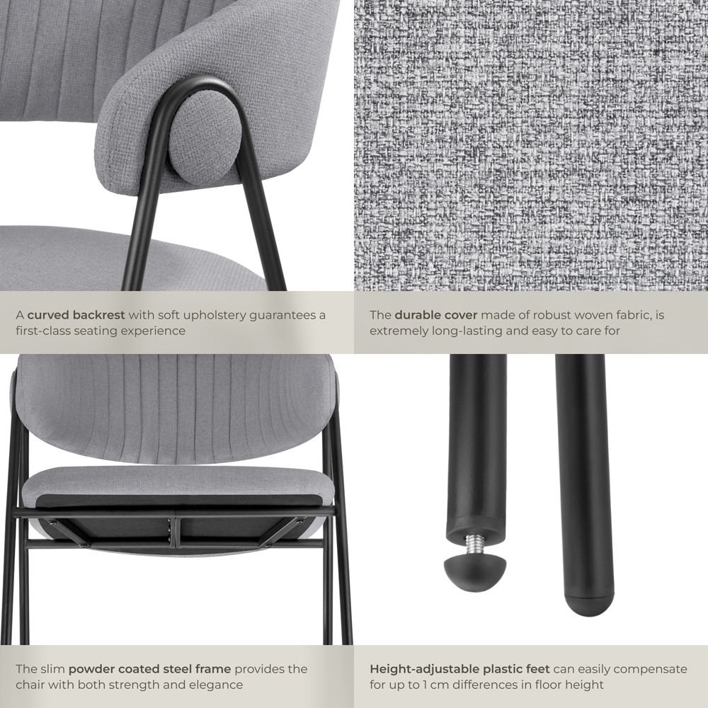 tectake Bedano Set of 4 Grey Dining Chair Image 4