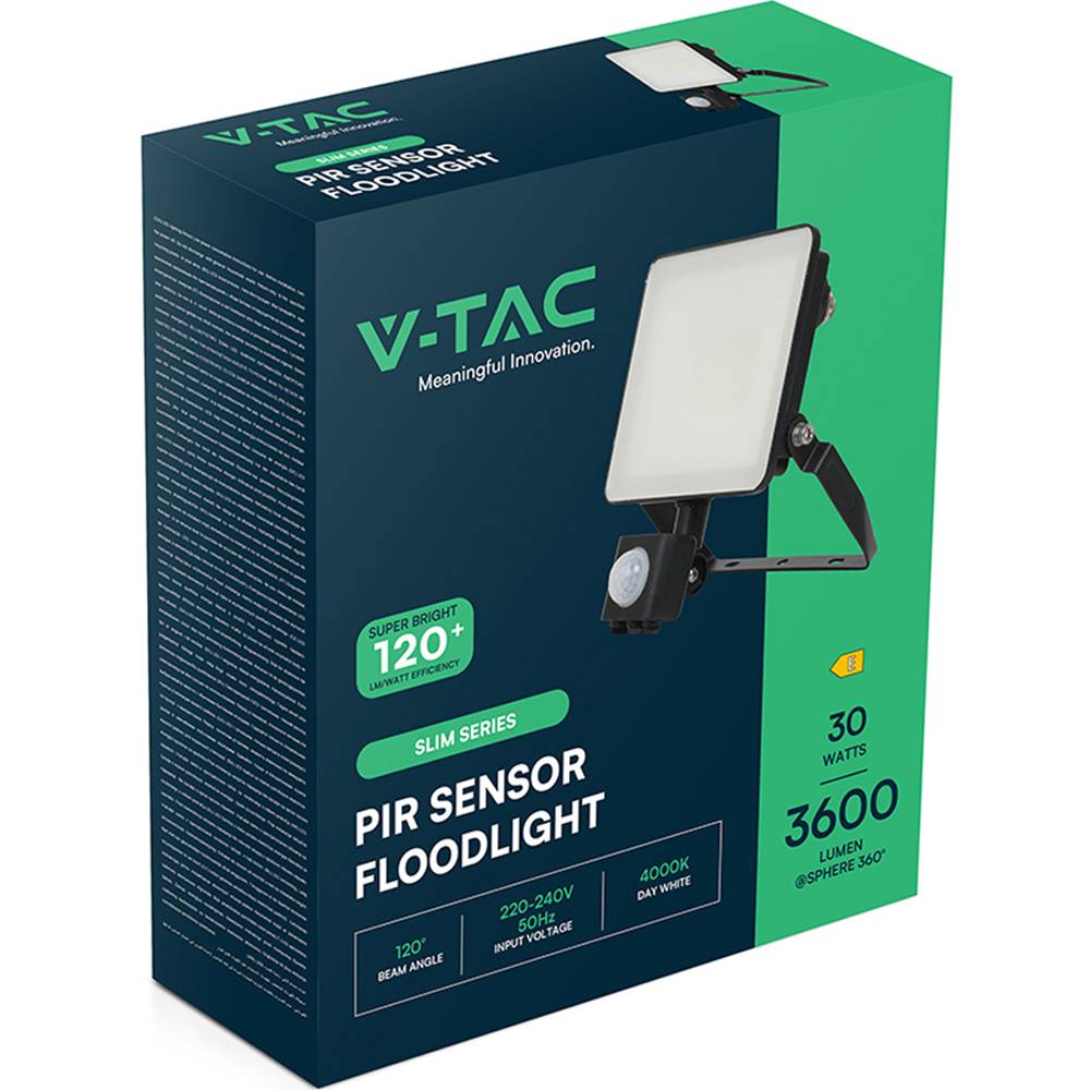 V-TAC 30W 3600 Lumens Daylight White LED Floodlight with PIR Sensor Image 4