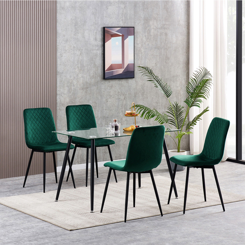 Lexi Set of 4 Green Velvet Fabric Dining Chairs Image 5