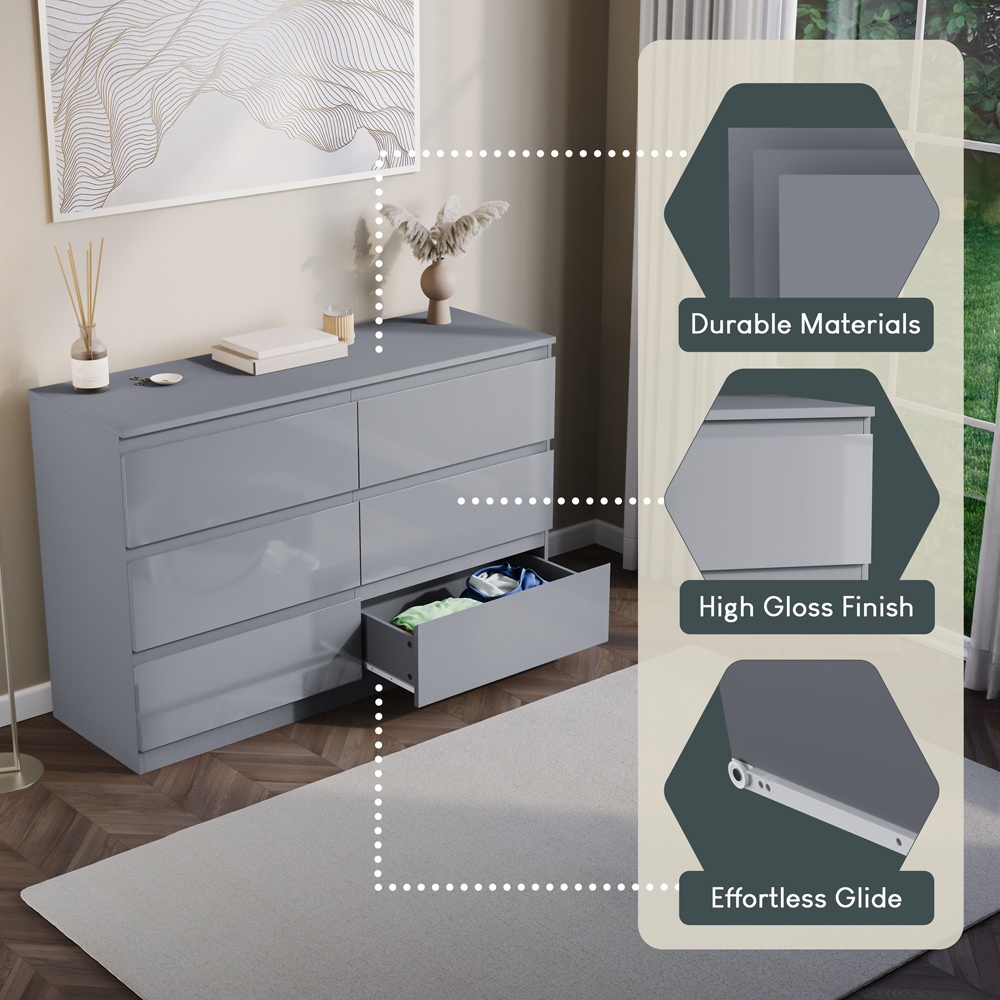 Vida Designs Glinton 6 Drawer Grey Chest of Drawers Image 6