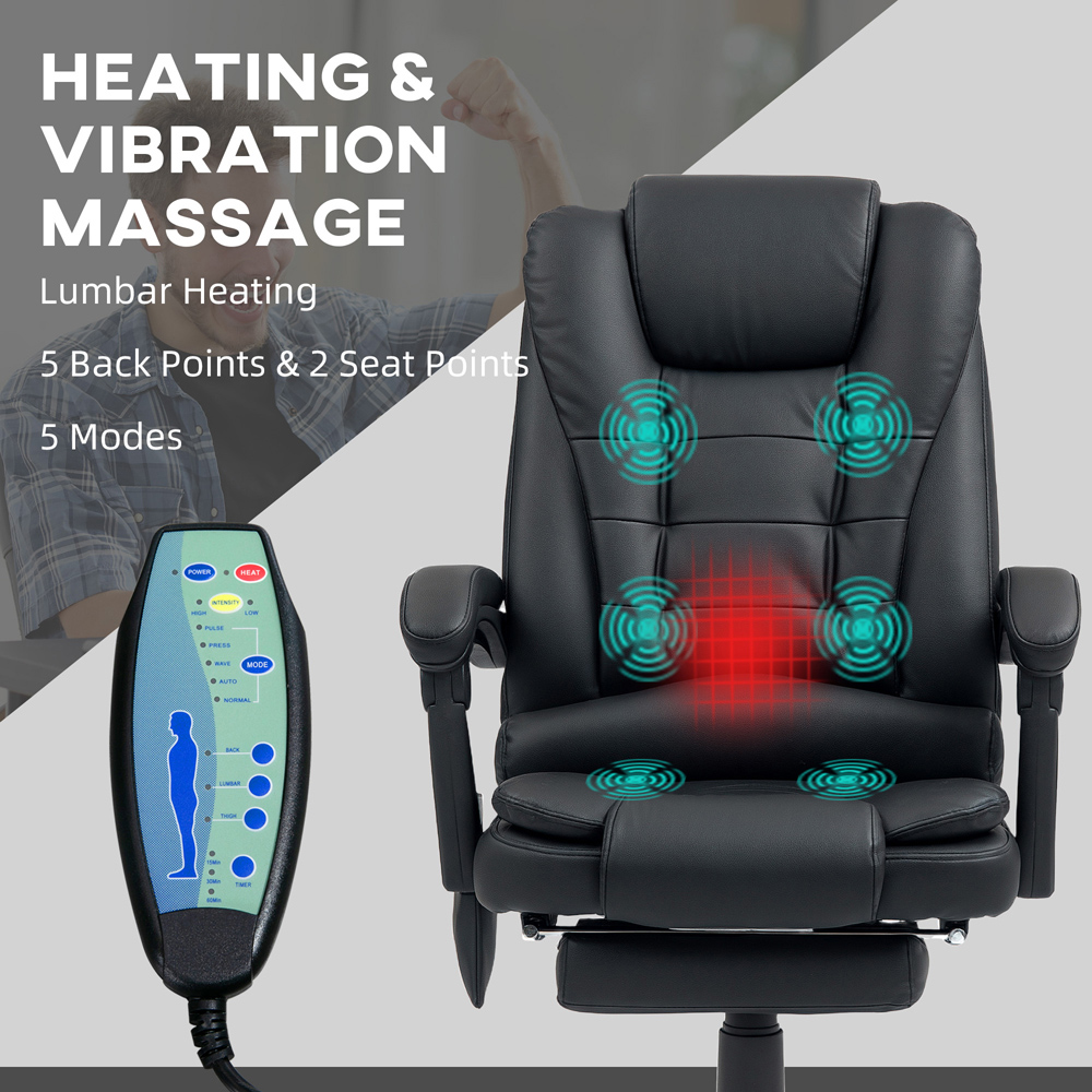 Portland Black PU Leather Ergonomic Vibration Massage and Heat Executive Office Chair Image 4