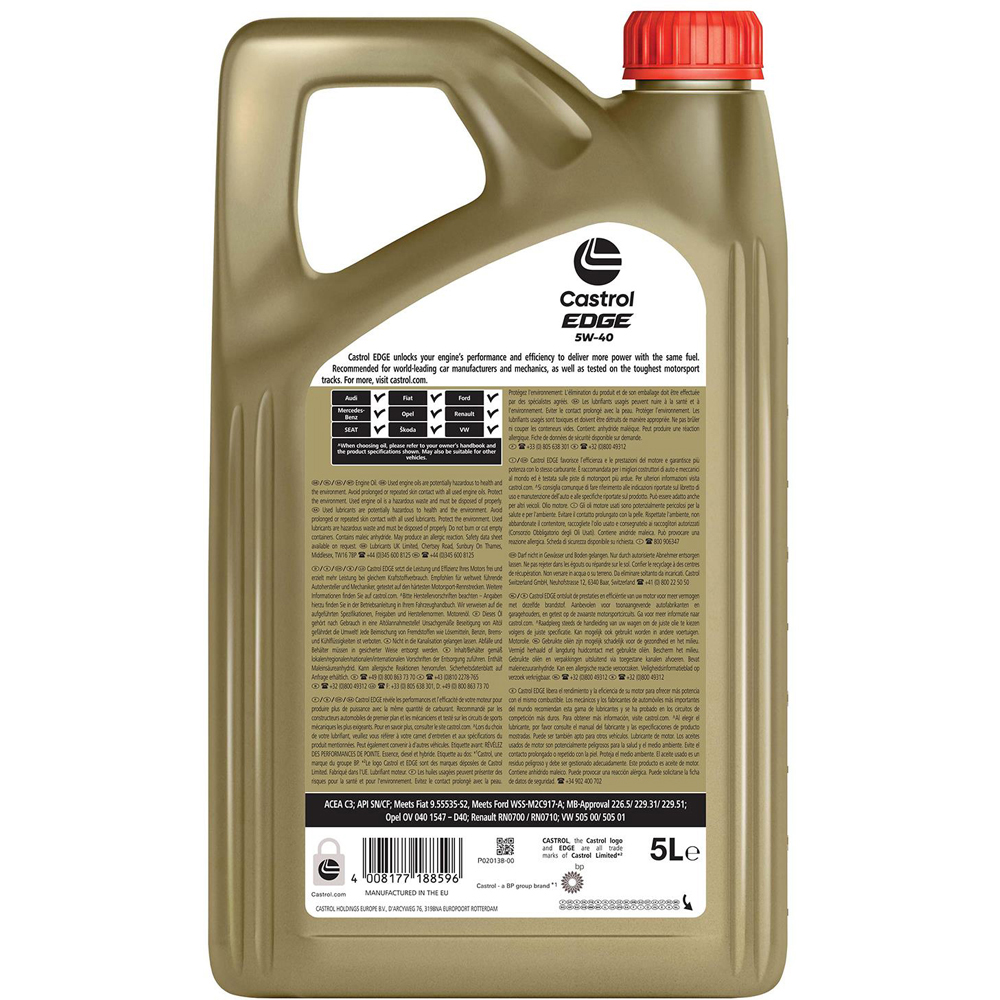 Castrol Edge 5W-40 Fully Synthetic Car Engine Oil 5L Image 3