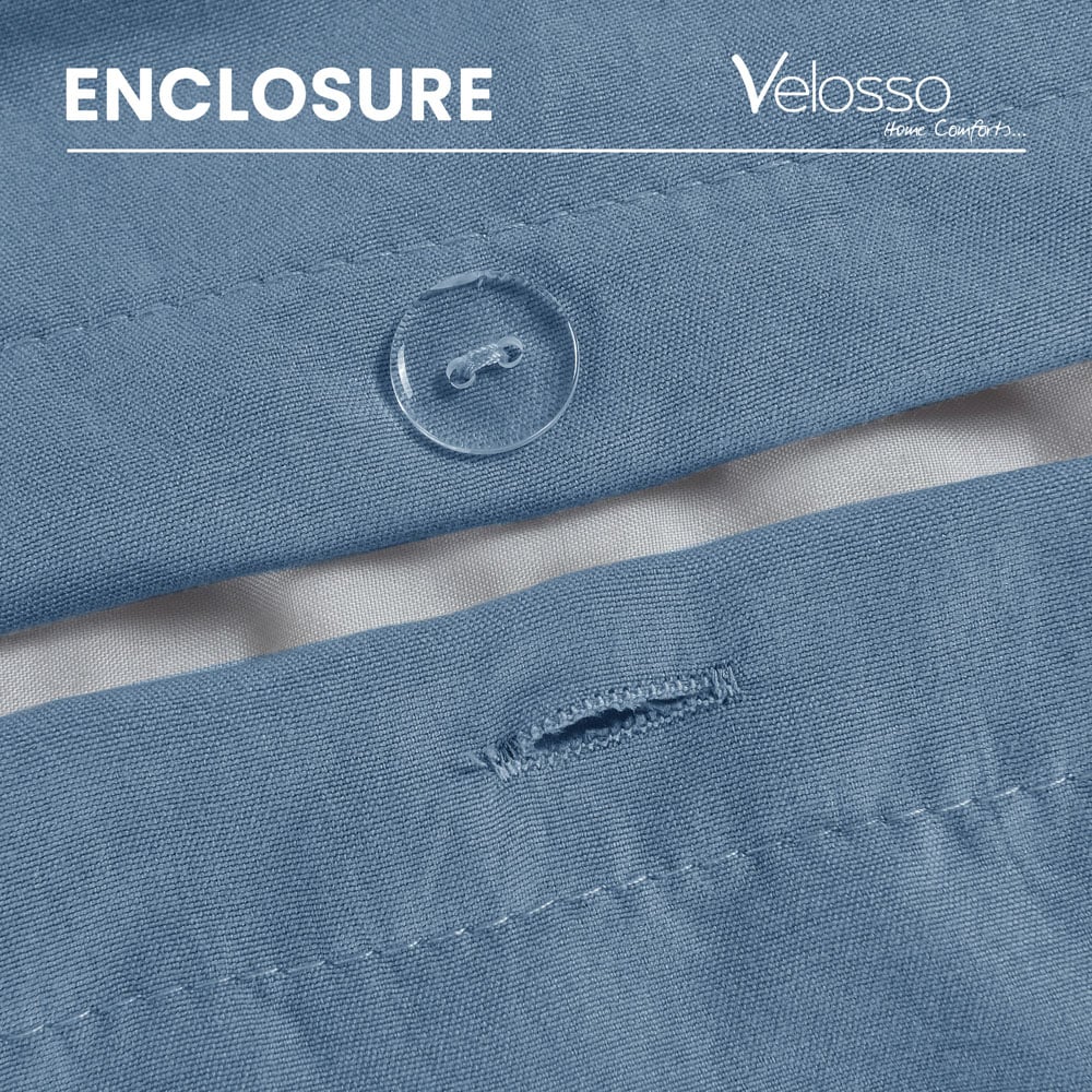 Velosso Washed Linen Look Super King Size Denim Blue Duvet Set Image 5