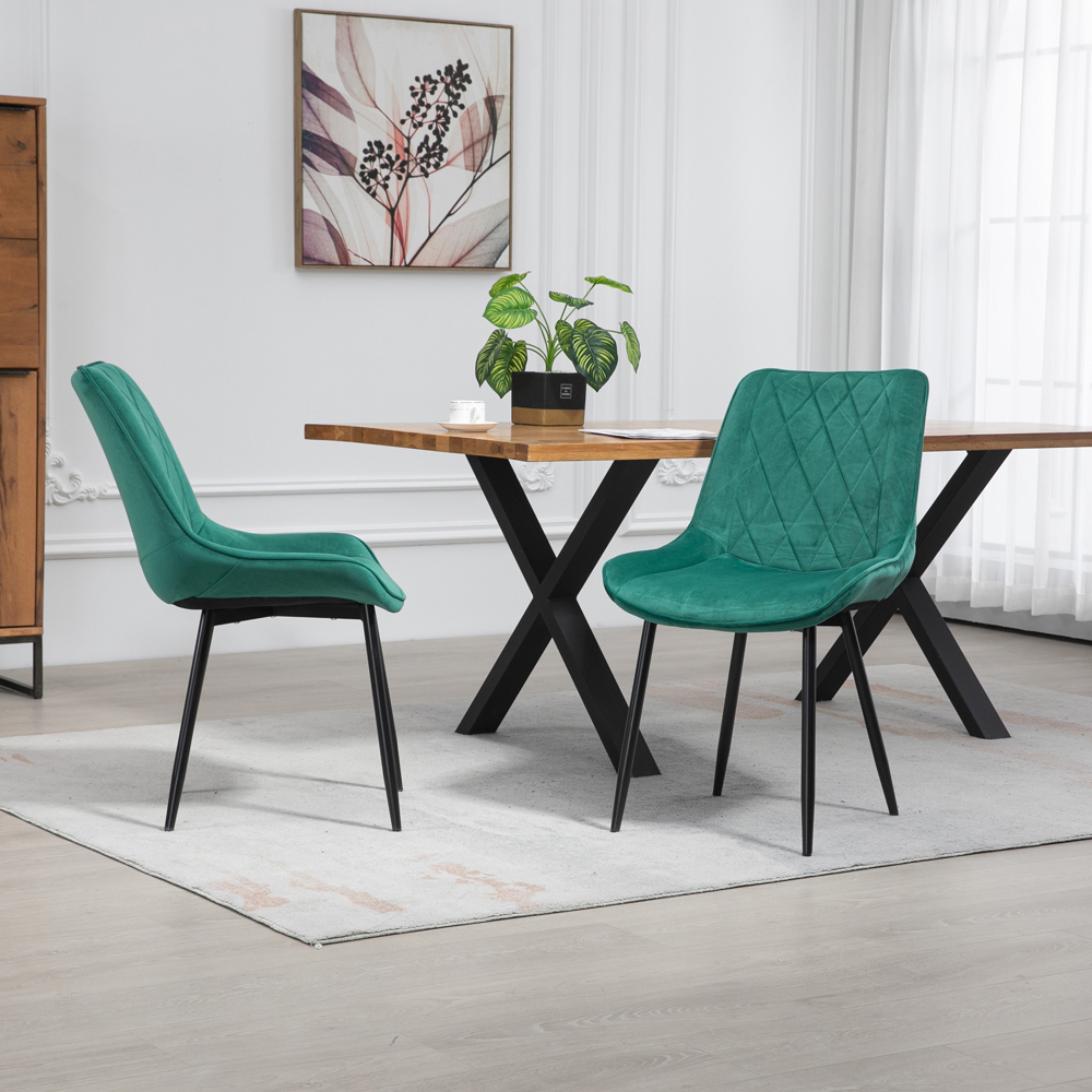 Artemis Home Bovino Set of 2 Green Velvet Fabric Dining Chairs Image 3