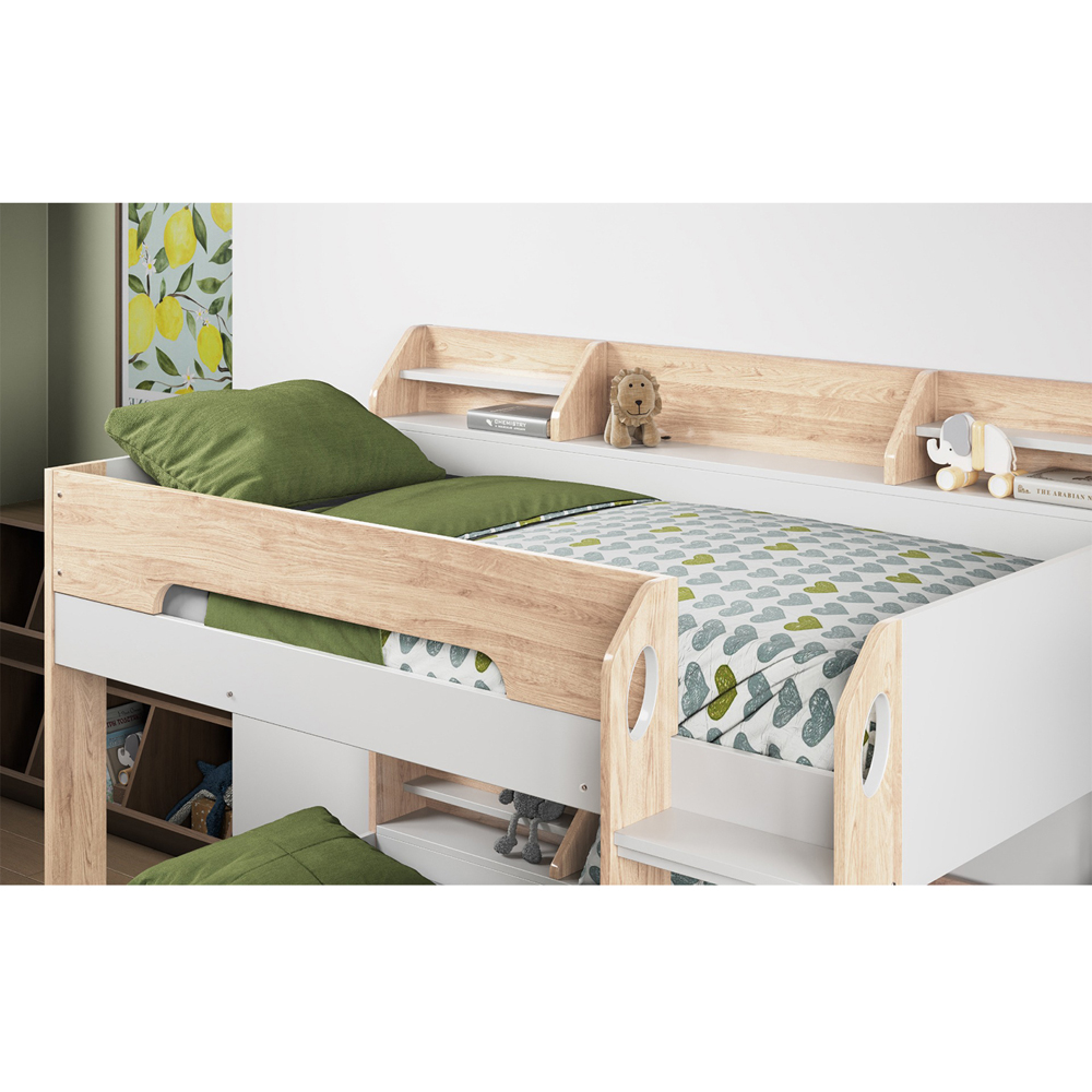 Flair Flick Oak Single Drawer Bunk Bed with Shelves Image 3