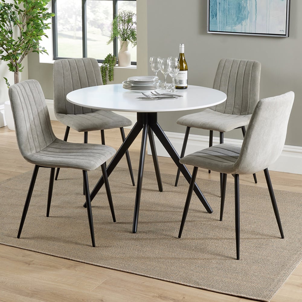 Core Products Aspen 4 Seater Round Dining Set White and Light Grey Image 1