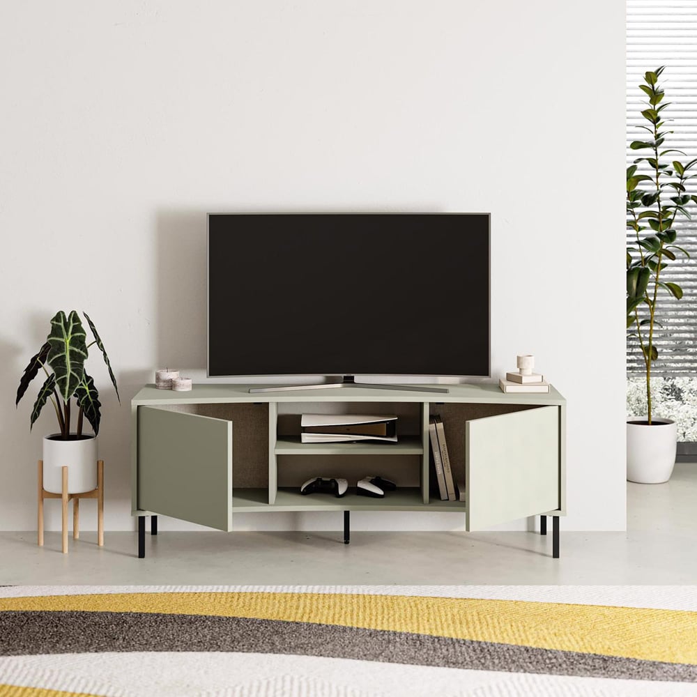 FWStyle Frem Modern 2 Door Ash Green Curved TV Stand Unit Image 4
